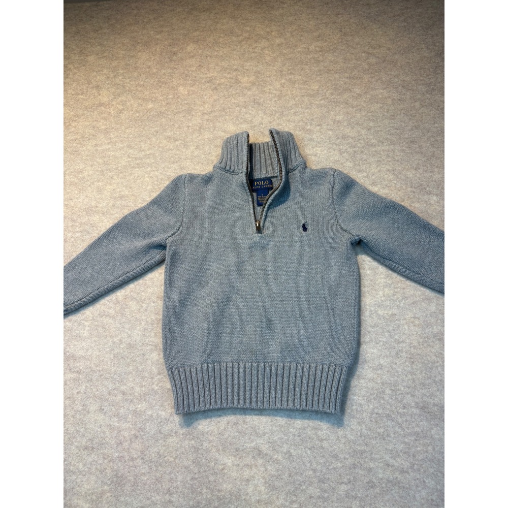 Polo Ralph Lauren Boys Gray Quarter Zip Cotton Sweater Size 5